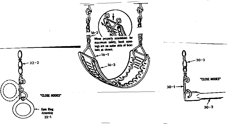 Gym ring inst., swing assm. no.18 & trapeze bar inst. no.6