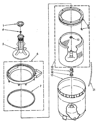 Agitator, basket and tub parts
