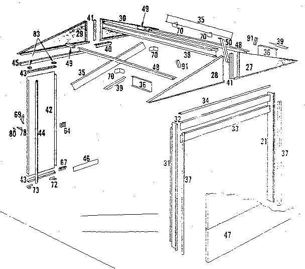 Roof support and door assembly
