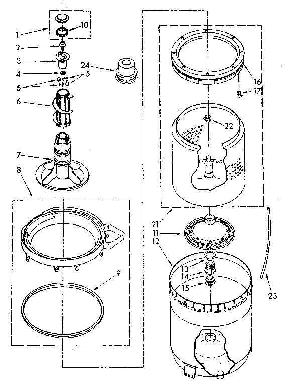 Agitator, basket and tub parts