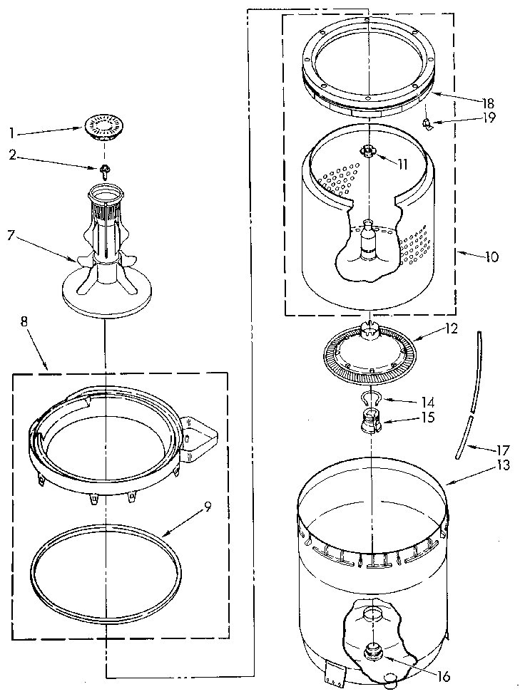 AGITATOR, BASKET AND TUB