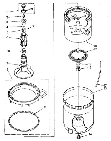 Agitator, basket and tub parts