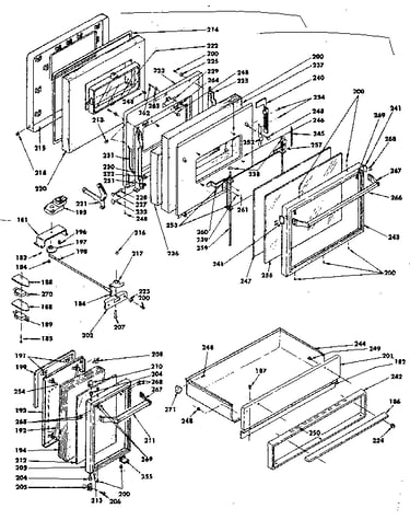 Doors, latch mechanism and drawer