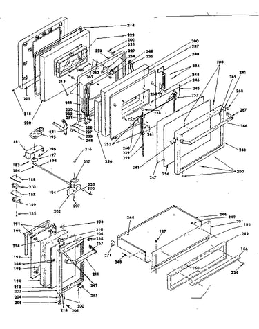 Doors, latch mechanism and drawer