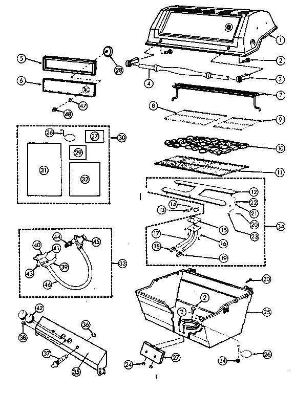 Grill and burner section