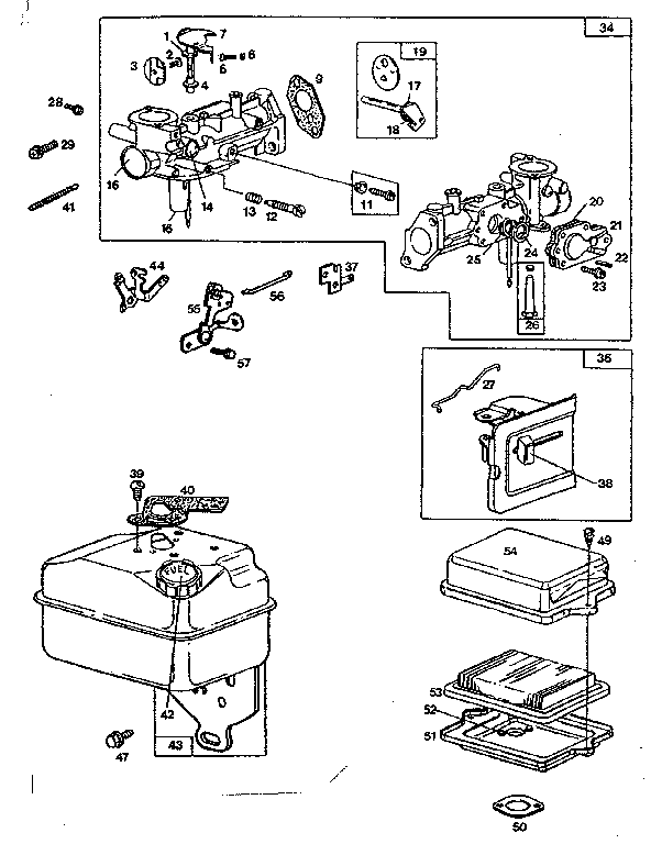 Carburetor and tank assembly