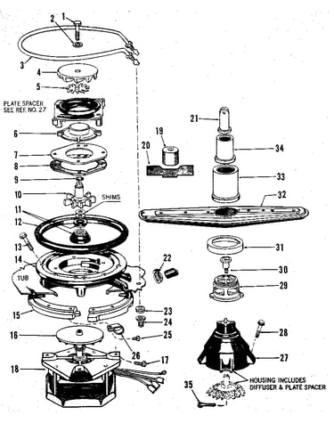 Motor, heater, and spray arm
