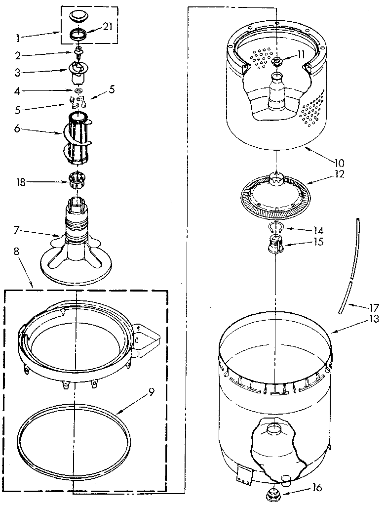 AGITATOR, BASKET AND TUB