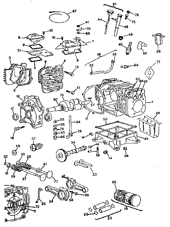 Cylinder, crankshaft and engine base group