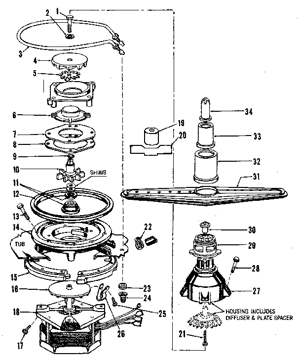 MOTOR, HEATER, AND SPRAY ARM DETAILS