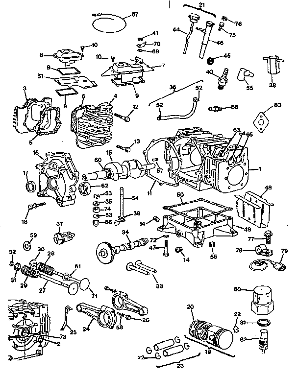 Cylinder, crankshaft and engine base