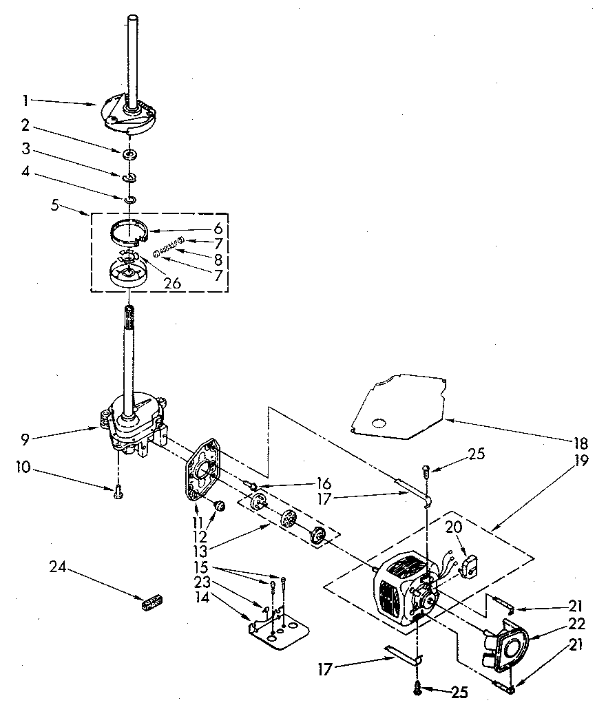 Brake, clutch, gearcase, motor and pump