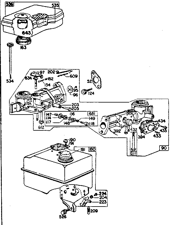 Carburetor, air cleaner, and fuel tank assembly