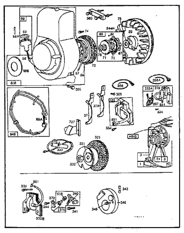 Rewind starter and flywheel assembly