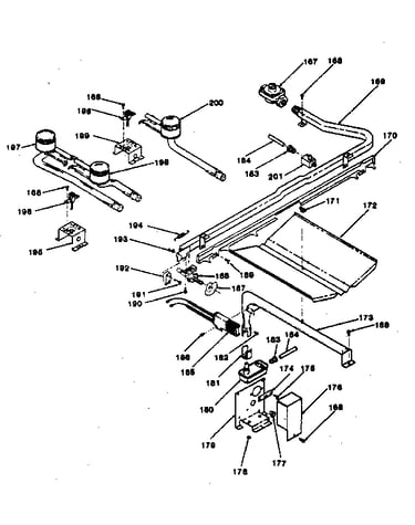 Oven burner and top burners section