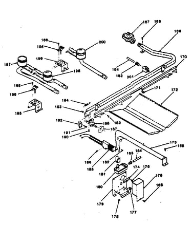 Oven burner and top burners section