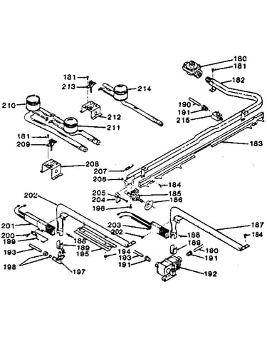 Oven burner and top burners section