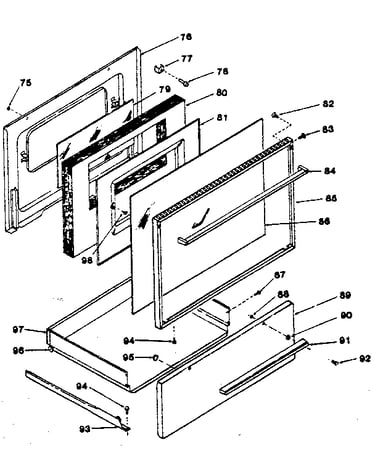 Oven door and storage drawer