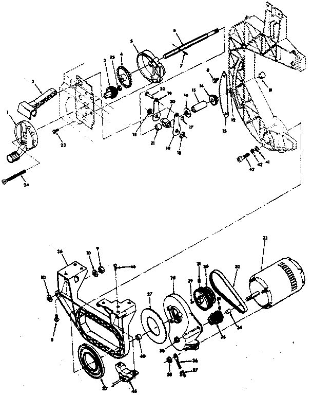 Bevel drive and motor mount assembly parts