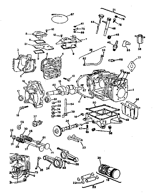 Cylinder, crankshaft and engine base