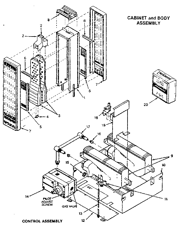 CABINET, BODY AND CONTROL ASSEMBLY