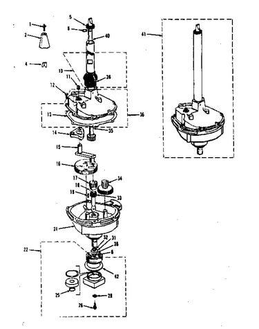 Transmission, water seal, lower bearing asmy.