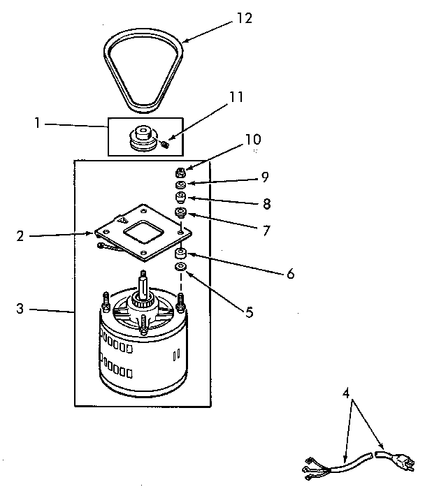 Motor, power cord and belt