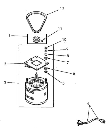 Motor, power cord and belt
