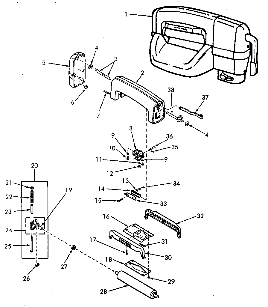 WRINGER ASSY COMP, TOP BAR CASTING & UPPER WRINGER ROLL