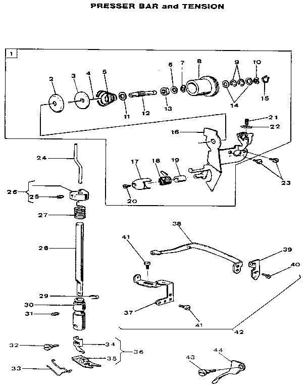 PRESSER BAR AND TENSION