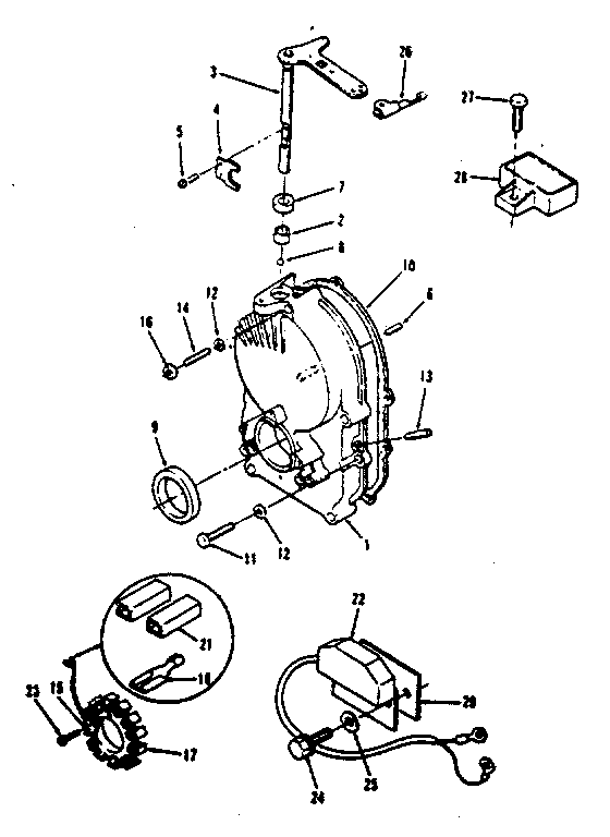 Gearcase, ignition control, alternator and regulator