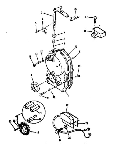 Gearcase, ignition control, alternator and regulator