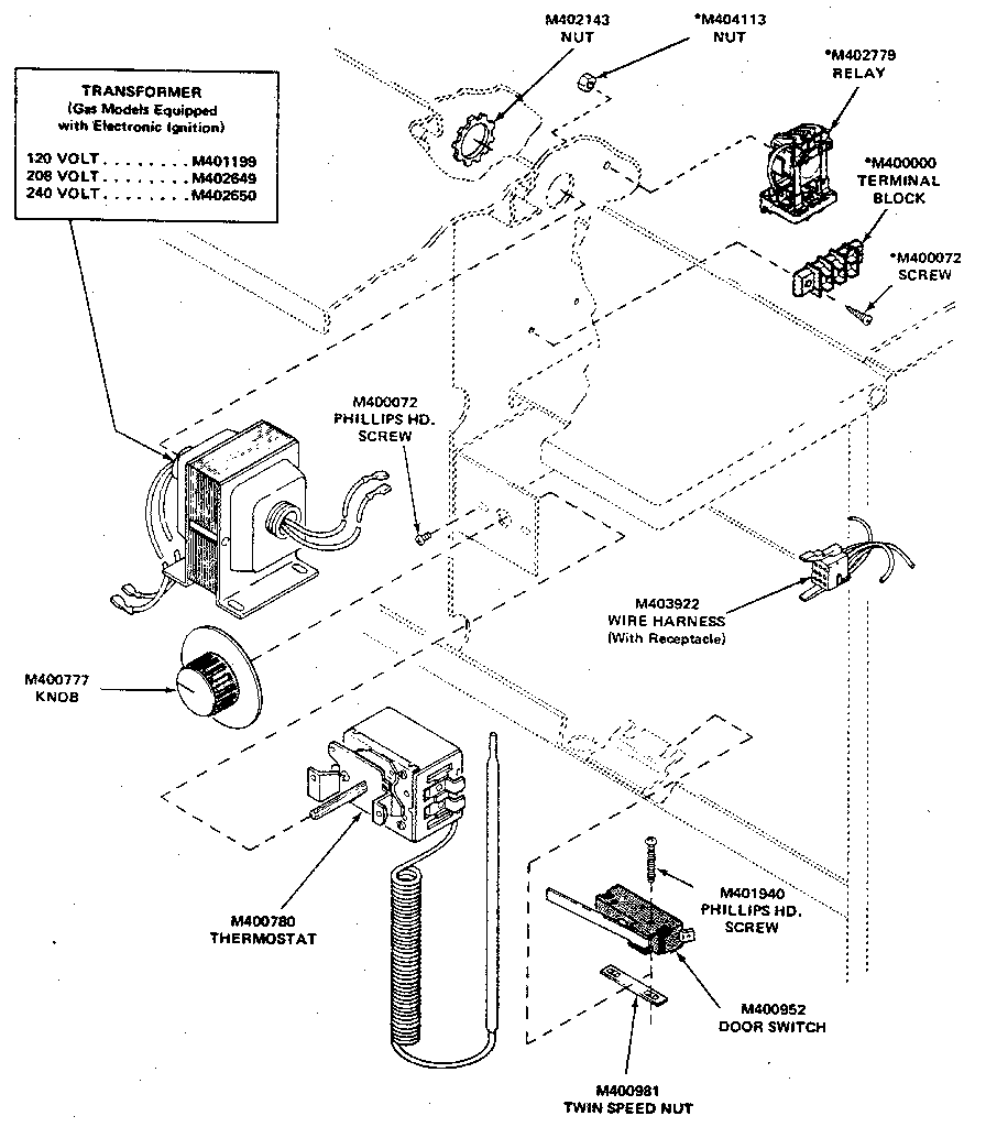 DOOR SWITCH, THERMOSTAT, TRANSFORMER, RELAY & TERMINAL BLOCK