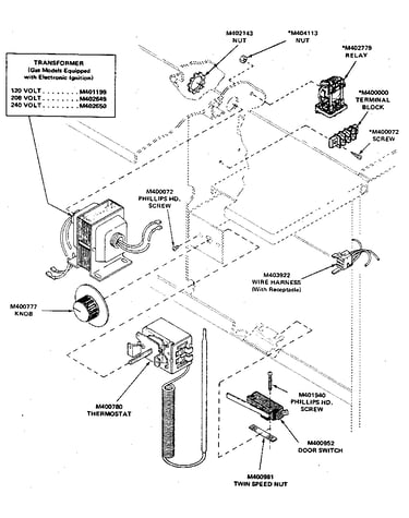 Door switch, thermostat, transformer, relay & terminal block