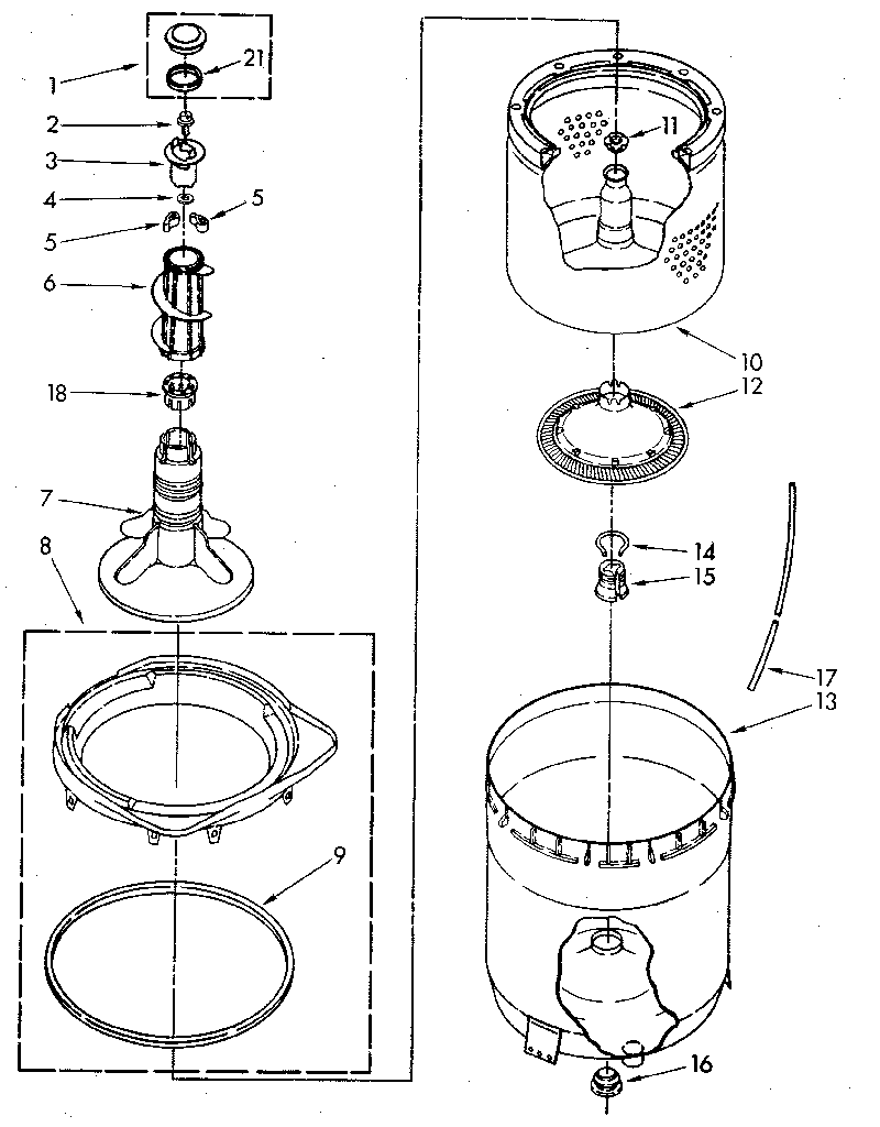 AGITATOR, BASKET AND TUB