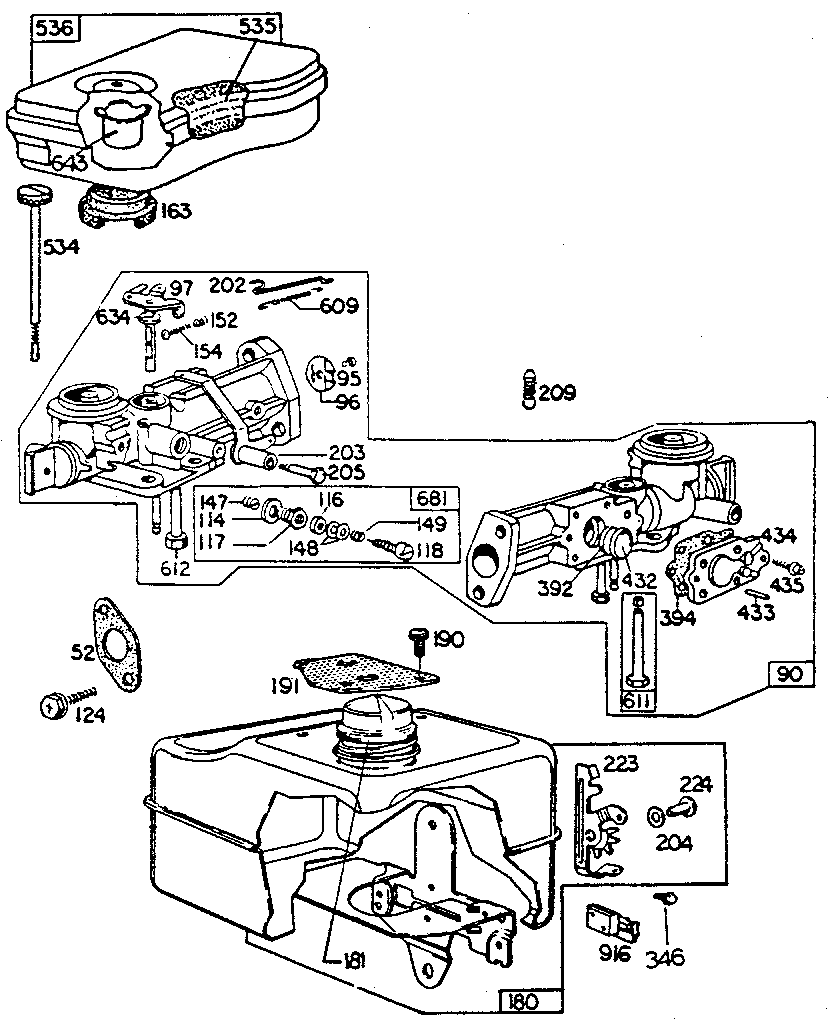 Carburetor and fuel tank assembly