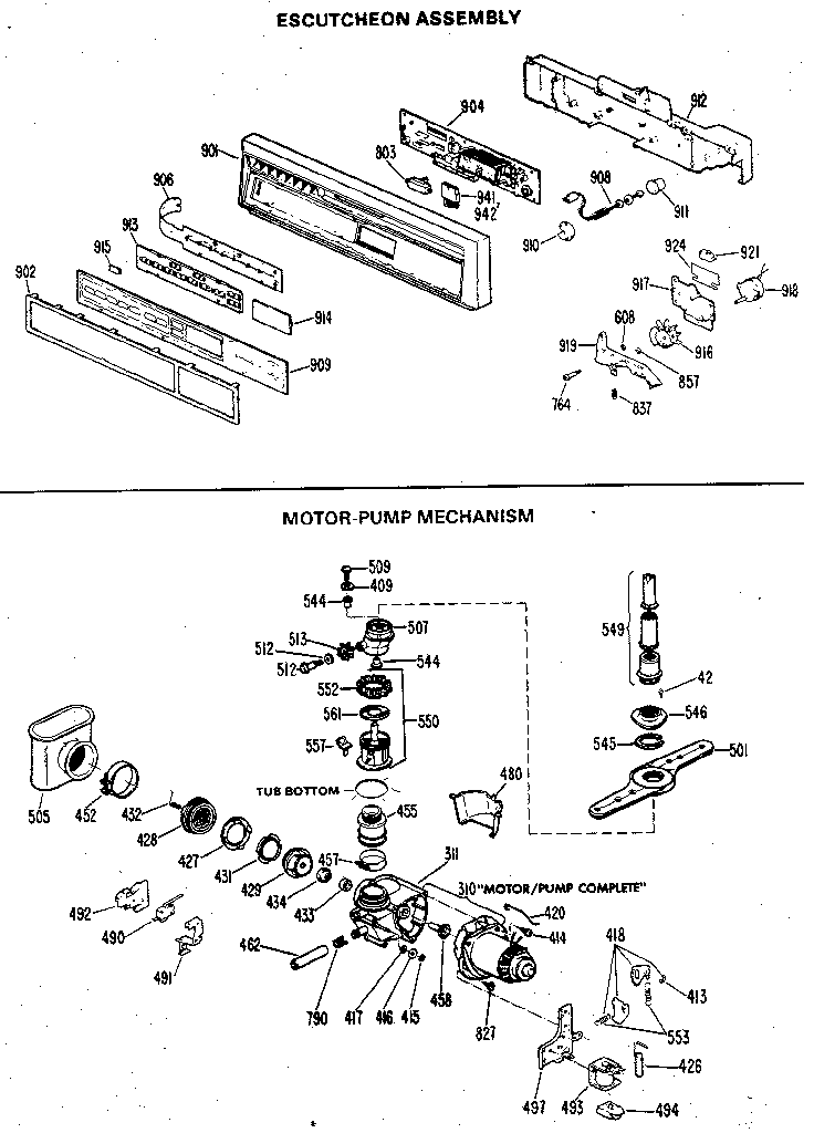 ESCUTCHEON AND MOTOR-PUMP ASSEMBLY