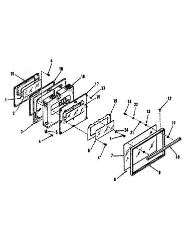 Illustration and parts list for oven door section