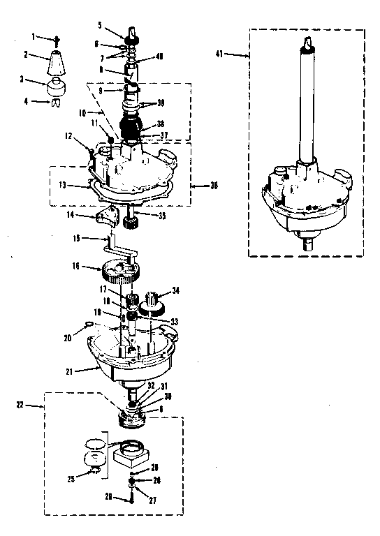 Transmission, water seal, lower bearing asmy.
