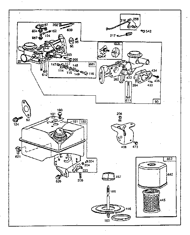 Air cleaner, carburetor, and fuel tank assembly