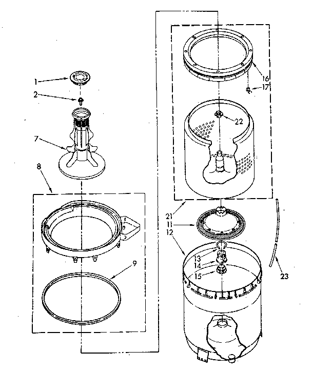 AGITATOR, BASKET AND TUB