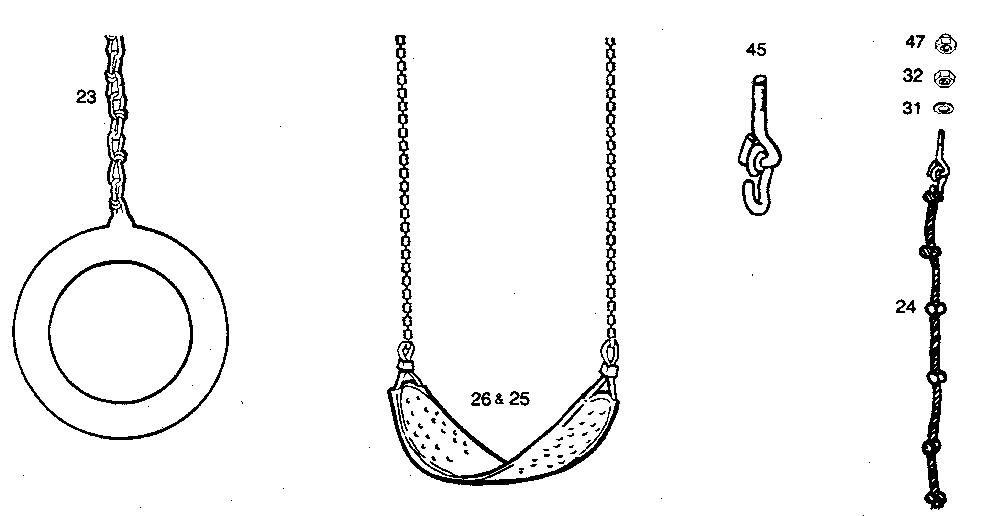 Gym ring, swing, climbing rope assembly