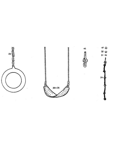 Gym ring, swing, climbing rope assembly