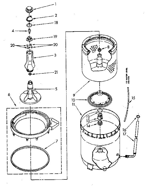 Agitator, basket and tub