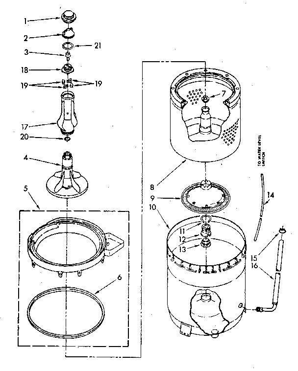 Agitator, basket and tub