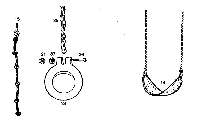 Gym ring, swing, climbing rope assembly