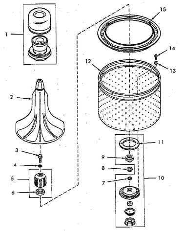 Agitator, dr. bell seal seat, lint filter, washtub & hub