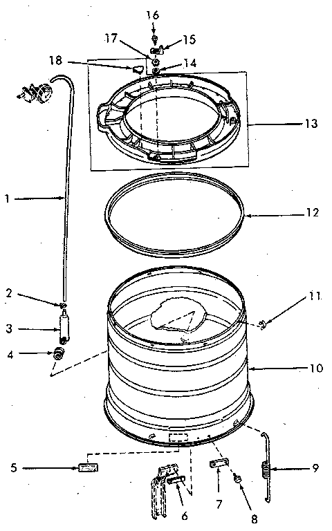 Outer tub, cover and pressure hose
