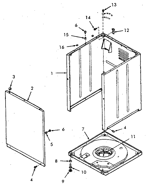 Front panel, cabinet and base