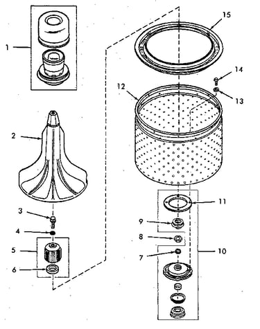 Agitator, drive bell, seal seat, lint filter, washtub & hub